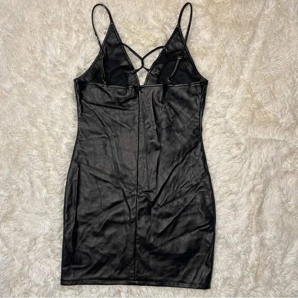Fashion Nova Black Faux Leather Dress “Keep It Right and Tight Dress” - Picture 7 of 14